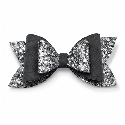 Glitter Detaylı Fiyonk Saç Tokası 9x5 cm Gri