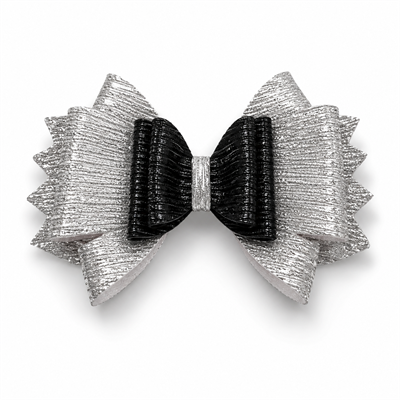 Glitter Detaylı Fiyonk Saç Tokası 9x6 cm Gri - Siyah