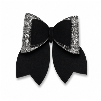 Glitter Detaylı Fiyonk Saç Tokası 9x8 cm Siyah - Gri