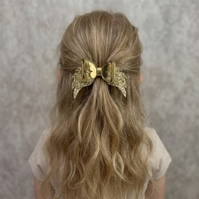 Işıltılı Glitter Tasarımlı Fiyonk Saç Tokası Gold