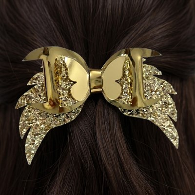 Işıltılı Glitter Tasarımlı Fiyonk Saç Tokası Gold