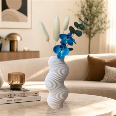 İskandinav Tarz Dalgalı Formlu Dekoratif 3D Vazo Beyaz