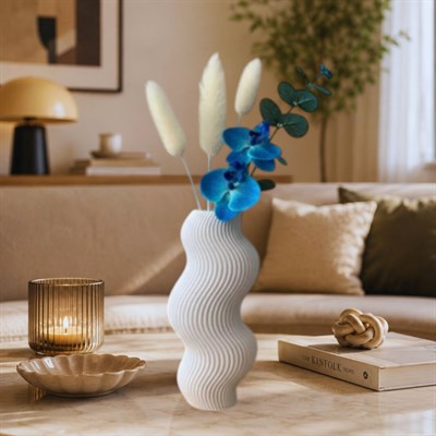 İskandinav Tarz Dalgalı Formlu Dekoratif 3D Vazo Beyaz