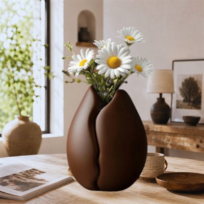 Kahve Çekirdeği Şeklinde Vazo Kahve Köşesi ve Ofis Dekoru 14CM Kahverengi