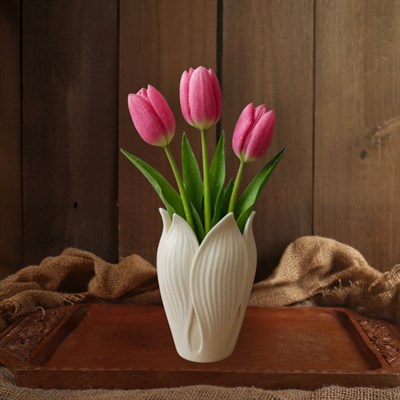 Lotus 3D Dekorati̇f Vazo 18 Cm 18 CM Beyaz
