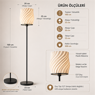 Luna Lambader Salon Oturma Odasi – Salon Aydınlatması 150 CM Siyah
