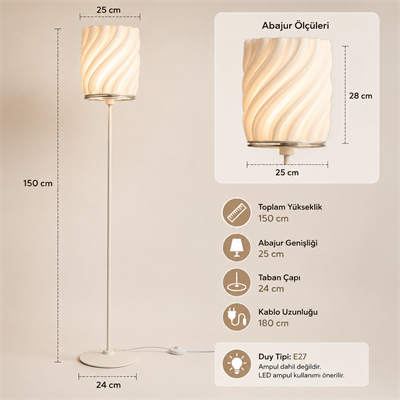 Luna Lambader Salon Oturma Odasi – Salon Aydınlatması 150 CM Ekru