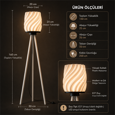 Luna Lambader Salon Oturma Odasi – Salon Aydınlatması 150 CM Beyaz