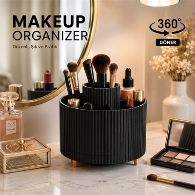 Masa Üstü Çok Amaçlı 360  Derece Dönen Organizer  – Dekoratif Ürün 20X20 CM Siyah
