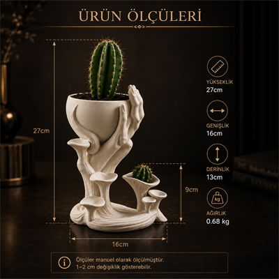 Mermer Desenli Mantar Figürlü Vazo