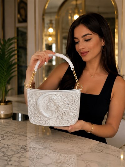 Selene Pearl Antik Dönem 3D Tasarım Omuz Çantası Beyaz