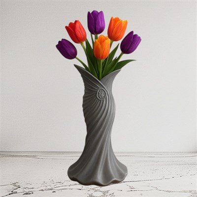 Plasti̇k İskandi̇nav Bohem Kadin Plasti̇k 3D Vazo 22 CM Gri