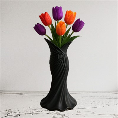 Plasti̇k İskandi̇nav Bohem Kadin Plasti̇k 3D Vazo 22 CM Siyah