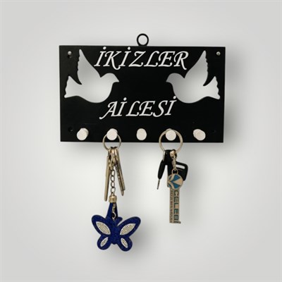 Premium Kişiye Özel Güvercin Tasarımlı Duvar Anahtarlık Askısı Siyah