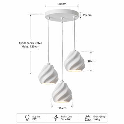 Pumpki̇n Salon Oturma Odasi Üçlü Sarkıt Avize – Salon Aydınlatması 70 CM