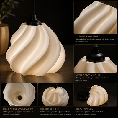 Pumpkin Tekli̇ Sarkıt Avi̇ze Yatak Odasi Avize – Salon ve Mutfak Aydınlatması 22 X 37 CM Beyaz Askı