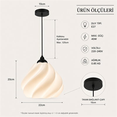 Pumpkin Tekli̇ Sarkıt Avi̇ze Yatak Odasi Avize – Salon ve Mutfak Aydınlatması 22 X 37 CM Siyah Askı