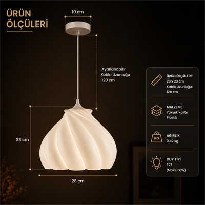 Pumpkin Yatak Odası Mutfak Sarkıt Avize – Salon ve Oturma Odası Aydınlatması 25X25CM Krem