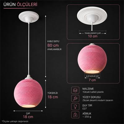 Sarkıt Avi̇ze Çocuk Odası Mutfak Salon Aydınlatması 14 X 15 CM Pembe