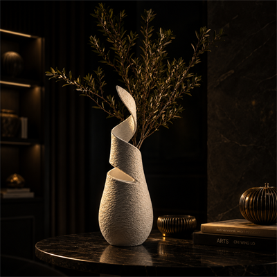 Sarmal Beton Dekorati̇f Vazo 3D Beyaz