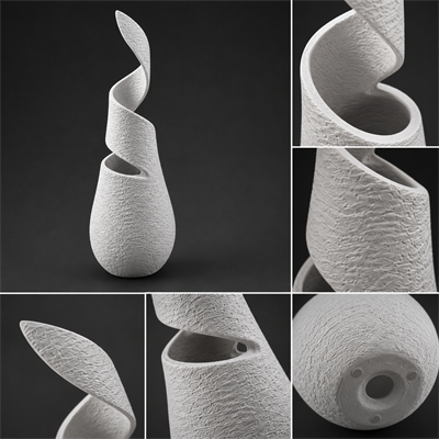 Sarmal Beton Dekorati̇f Vazo 3D Beyaz