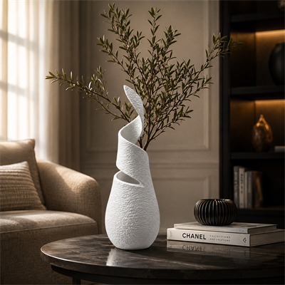 Sarmal Beton Dekorati̇f Vazo 3D Beyaz