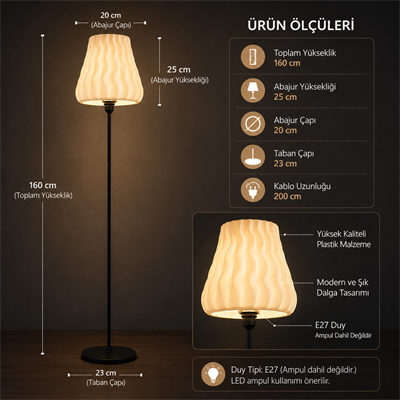 Si̇yah Soft Model Salon Oturma Odasi Lambader – Salon Aydınlatması 200 CM
