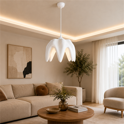 SİRİUS Beton Görünümlü Tekli Sarkıt Avize – Modern Salon ve Oturma Odası Aydınlatması Beyaz