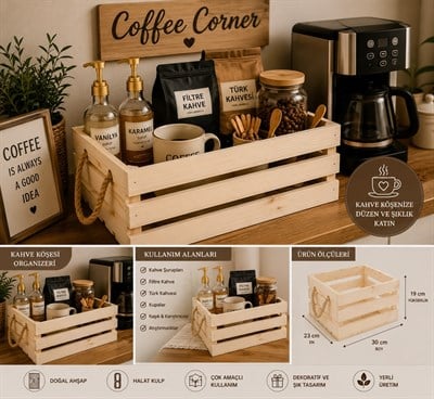 TIGEA Doğal Ahşap Halat Kulplu Dekoratif Kasa 30x23x19 cm Çok Amaçlı Organizer