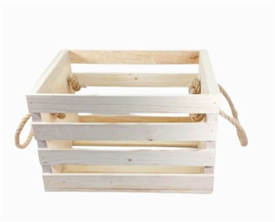 TIGEA Doğal Ahşap Halat Kulplu Dekoratif Kasa 30x23x19 cm Çok Amaçlı Organizer