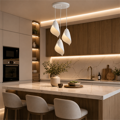Yaprak Şekilli Beton Dokulu Salon / Oturma Odası Üçlü Sarkıt Avize