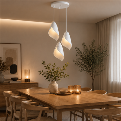 Yaprak Şekilli Beton Dokulu Salon / Oturma Odası Üçlü Sarkıt Avize