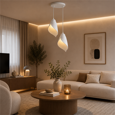 Yaprak Şekilli Beton Dokulu Salon / Oturma Odası İkili Sarkıt Avize