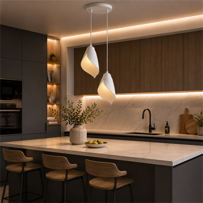 Yaprak Şekilli Beton Dokulu Salon / Oturma Odası İkili Sarkıt Avize