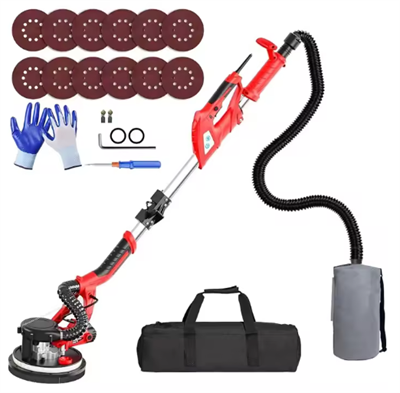 750W 7 Vitesli Toz Toplama Özellikli Alçıpan Zımpara Makinesi, Uzatılabilir Saplı LED Işıklı, Tavan/Duvar için Çıkarılabilir Köşe Başlığı