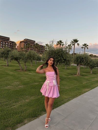 PEMBE KORSELİ ETEKLİ TAKIM