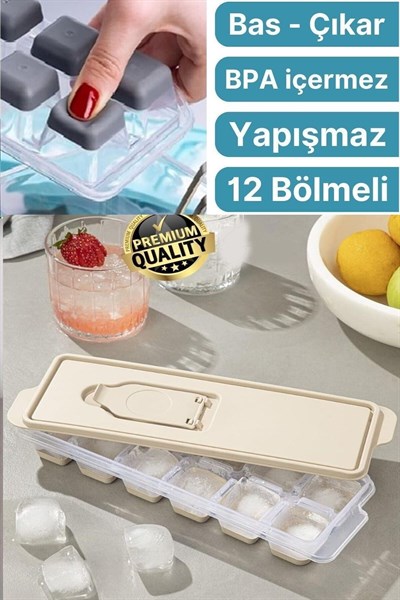 12 Bölmeli Pratik Bas Çıkar Silikon Buzluk Sızdırmaz Kapaklı Yapışmaz Kalıp