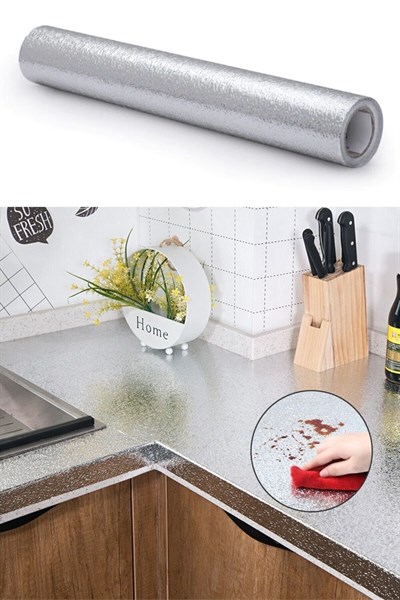 2 Metre Kendinden Yapışkanlı Silinebilir Mutfak Tezgah Üstü Sticker Folyo Gümüş Renk