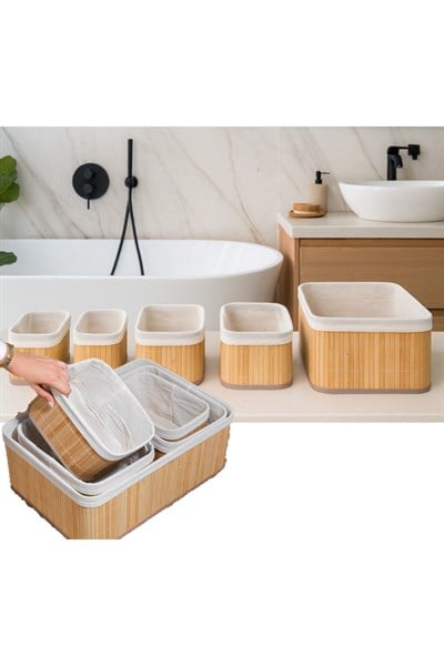 5'li Bambu Hasır Sepet Çok Amaçlı Bambu Hasır Sepet Banyo Sepet Banyo Organizer
