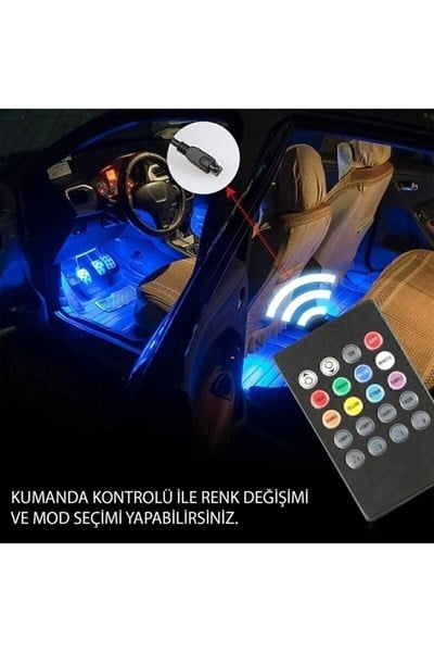 Araç İçi Ayak Altı Ledi Atmosfer Işık Kumandalı Rgb Led Müziğe Duyarlı