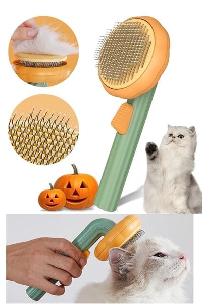 Balkabağı Şekilli Tuşlu Evcil Hayvan Fırçası, Kedi Köpek Tüy Toplayıcı Tarak Fırça