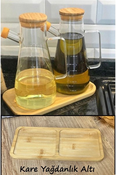 Bambu 2 Bölmeli Yağdanlık Altlığı, Yağdanlık Altı Standı, Sosluk Altlığı