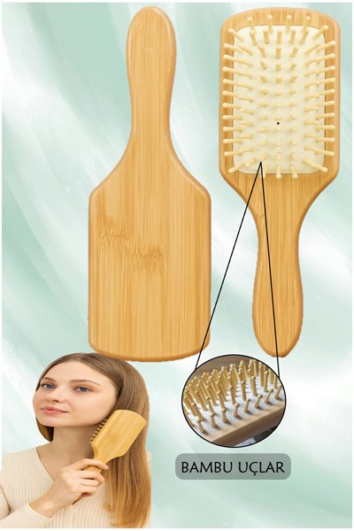 Bambu Uçlu Fırça Ahşap Saç Fırçası Ahşap Tarak Doğal Bambu Saç Açıcı (BÜYÜK BOY)-(Tüm Saçlar İçin)