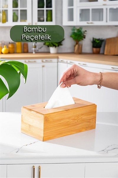Doğal Bambu Peçetelik Ahşap Dekoratif Peçetelik Masaüstü Peçetelik