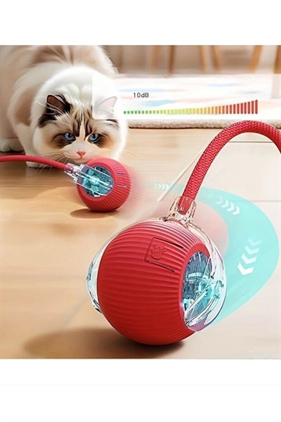 Kedi ve Köpek İçin Hareketli 360 Derece Dönen USB Başlıklı İpli Oyun Topu Oyuncağı Hareketli Top
