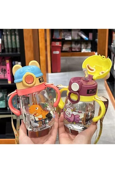 Sevimli Figürlü Pipetli Çocuk Su Matarası Bebek Suluğu Pipetli Matara Çocuk Suluk 400ml Bpa İçermez