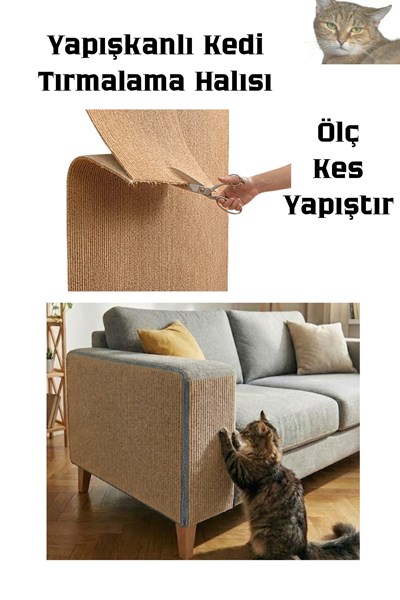 Yapışkanlı Kedi Tırmalama Halısı Koltuk ve Duvar Yapıştırma Tırmalama Halısı Renkli 100x30 cm