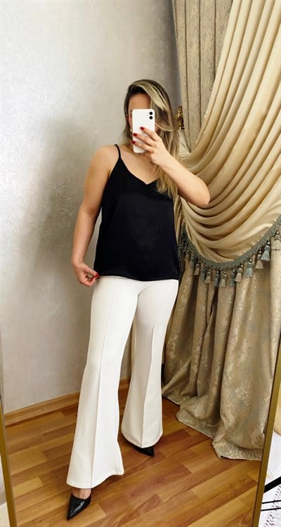 ASKILI SATEN  SİYAH BLUZ