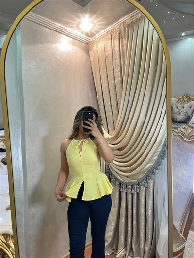 Belden Etekli Pastel Sarı Üst