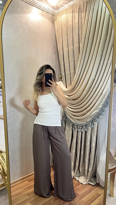 Geniş Paça Dökümlü Kahve Pantolon